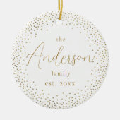 Gold Glitzer Custom Family Name Script Weihnachten Keramik Ornament (Vorne)