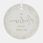 Gold Glitzer Custom Family Name Script Weihnachten Ornament Aus Glas (Rückseite)
