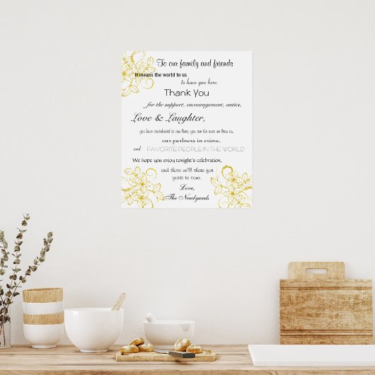 Gold Glitzer, Custom, Wedding, danke, dass Sie unt Poster (Küche)