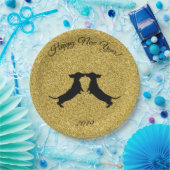 Gold Glitzer Dackel Frohes Neues Jahr Party Teller (Party)