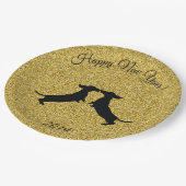 Gold Glitzer Dackel Frohes Neues Jahr Party Teller (Schrägansicht)