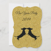 Gold Glitzer Dackel Neujahr Party Einladung (Vorderseite)