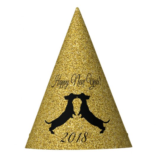 Gold Glitzer Dackel Neujahr Party Hat Partyhütchen (Vorderseite)