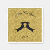 Gold Glitzer Dackel Neujahr Party Napkins Serviette (Vorderseite)