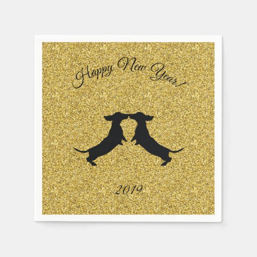 Gold Glitzer Dackel Neujahr Party Napkins Serviette (Vorderseite)