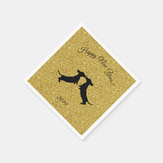 Gold Glitzer Dackel Neujahr Party Napkins Serviette (Ecke)