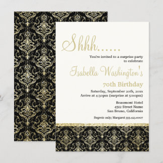 Gold Glitzer Damask 70. Überraschung Geburtstagspa Einladung