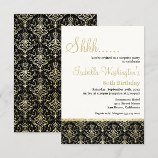 Gold Glitzer Damask 80. Überraschung Geburtstagspa Einladung