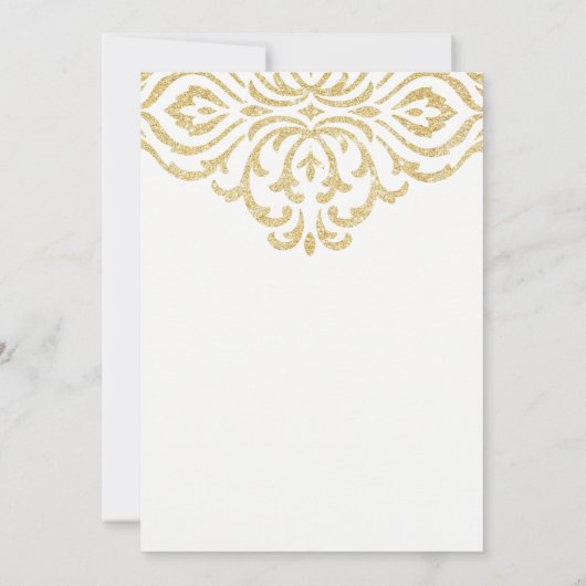 Gold Glitzer Damask - Einladung zur Taufe (Rückseite)