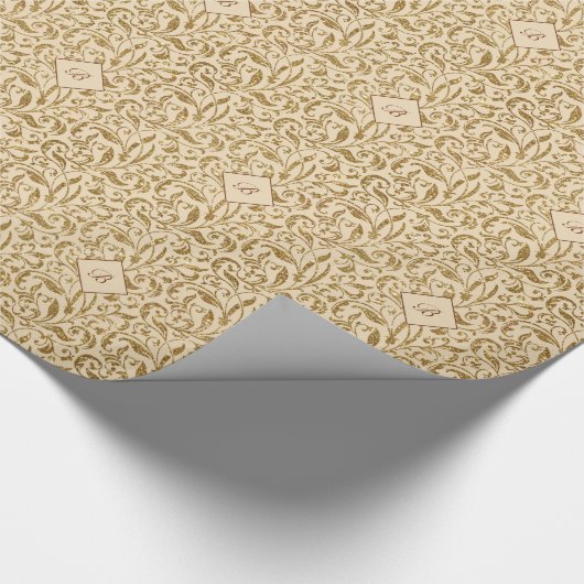 Gold Glitzer Damask Muster Mit Monogramm Weihnacht Geschenkpapier (Ecke)