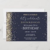 Gold Glitzer Dark Blue Double Birthday Party Einladung (Vorderseite)