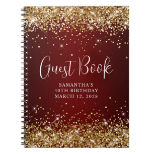 Gold Glitzer Dark Red Ombre 40th Birthday Guest Notizblock