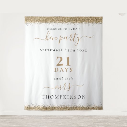 Gold Glitzer Days to Wedding Welcome Hen Party Wandteppich (Vorderseite)