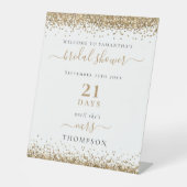 Gold Glitzer Days zu Mrs. Welcome Brautparty Sockelschild (Vorderseite)