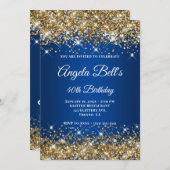 Gold Glitzer Deep Blue Ombre Extravagant Monogram Einladung (Vorne/Hinten)