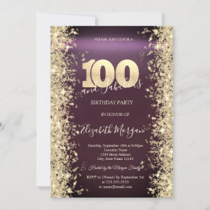 Gold Glitzer Diamanten Burgund 100. Geburtstag Einladung