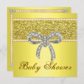 Gold Glitzer Diamond Bow Kinderdusche Einladung (Vorne/Hinten)