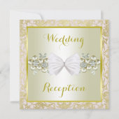 Gold Glitzer, Diamond Gem & Bow Hochzeitsempfang Einladung (Vorderseite)
