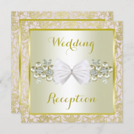 Gold Glitzer, Diamond Gem & Bow Hochzeitsempfang Einladung