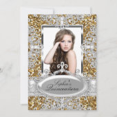 Gold Glitzer Diamond Glamour Quinceanera Einladung (Vorderseite)