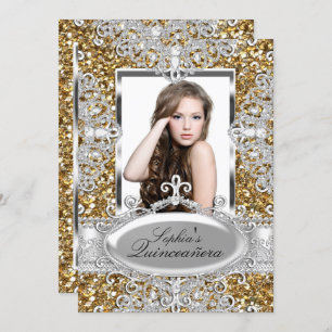 Gold Glitzer Diamond Glamour Quinceanera Einladung