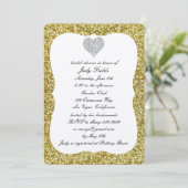 Gold Glitzer Diamond Heart Brautparty laden Einladung (Stehend Vorderseite)