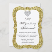 Gold Glitzer Diamond Heart Bridesmaid Card Einladung (Vorderseite)