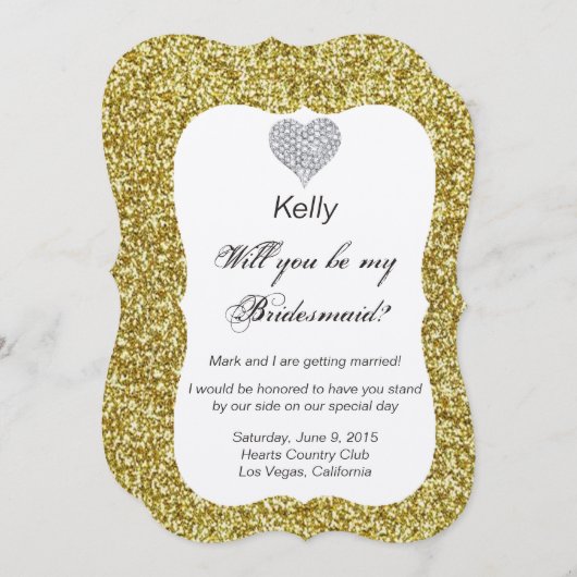 Gold Glitzer Diamond Heart Bridesmaid Card Einladung (Vorne/Hinten)