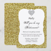 Gold Glitzer Diamond Heart Bridesmaid Card Einladung (Vorne/Hinten)