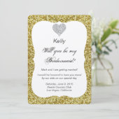 Gold Glitzer Diamond Heart Bridesmaid Card Einladung (Stehend Vorderseite)