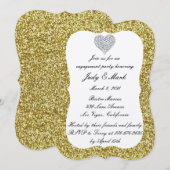 Gold Glitzer Diamond Heart Engagement Party einlad Einladung (Vorne/Hinten)