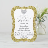 Gold Glitzer Diamond Heart Engagement Party einlad Einladung (Stehend Vorderseite)