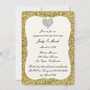 Gold Glitzer Diamond Heart Engagement Party einlad Einladung
