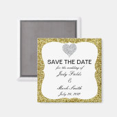 Gold Glitzer Diamond Heart speichern Datum Magnet (Vorderseite/Rückseite)