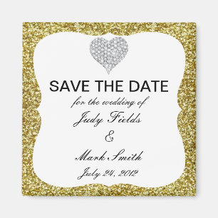 Gold Glitzer Diamond Heart speichern Datum Magnet