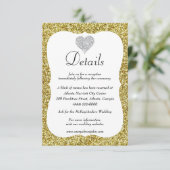 Gold Glitzer Diamond Heart Wedding Details Begleitkarte (Stehend Vorderseite)