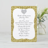 Gold Glitzer Diamond Heart Wedding Einladung (Stehend Vorderseite)