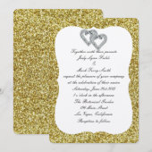 Gold Glitzer Diamond Hearts Einladung Hochzeitsfei (Vorne/Hinten)