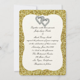 Gold Glitzer Diamond Hearts Einladung Hochzeitsfei