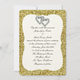Gold Glitzer Diamond Hearts Einladung Hochzeitsfei