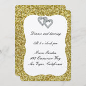 Gold Glitzer Diamond Hearts Empfang Card Einladung (Vorne/Hinten)
