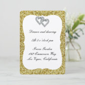 Gold Glitzer Diamond Hearts Empfang Card Einladung (Stehend Vorderseite)