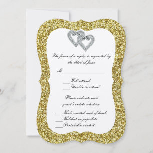 Gold Glitzer Diamond Hearts Response Card Einladung