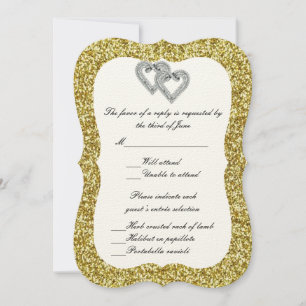 Gold Glitzer Diamond Hearts Response Card Einladung