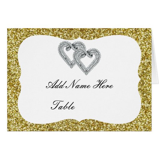 Gold Glitzer Diamond Hearts Table Platzkarte (Vorderseite (Horizontal))