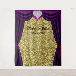 Gold Glitzer Diamond Herz Lila Vorhang Hintergrund Wandteppich