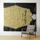 Gold Glitzer Diamond Herz Schwarzer Vorhang Hinter Wandteppich (Beispiel (Horizontal))