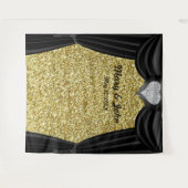 Gold Glitzer Diamond Herz Schwarzer Vorhang Hinter Wandteppich (Vorderseite (Horizontal))
