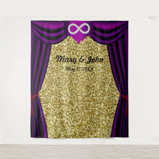 Gold Glitzer Diamond Infinity Lila Vorhang Wandteppich (Vorderseite)