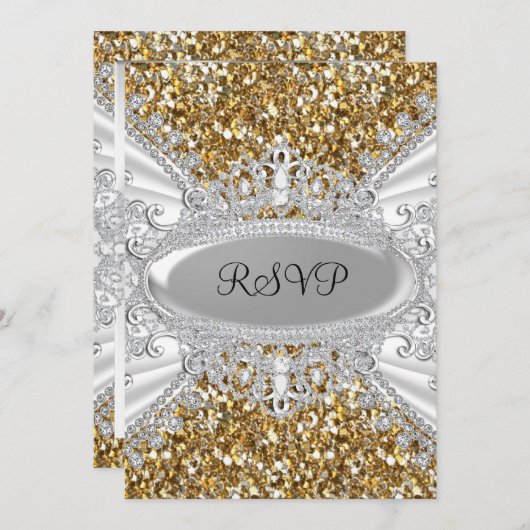 Gold Glitzer & Diamond Tiara Sweet 16 UAWG Einladung (Vorne/Hinten)